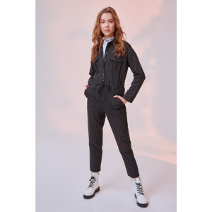 Trendyol Black Striped Belted Jumpsuit