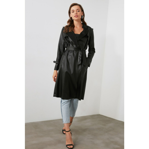 Trendyol Black Faux Leather Trench Coat with a Belt
