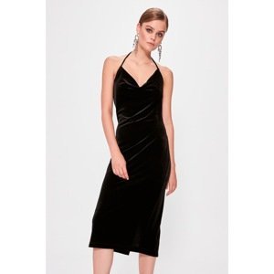 Trendyol Black Strap Velvet Evening Dress