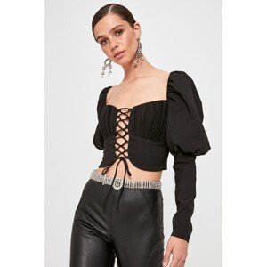 Trendyol Black Ribbed Detailed Blouse New Year's Theme