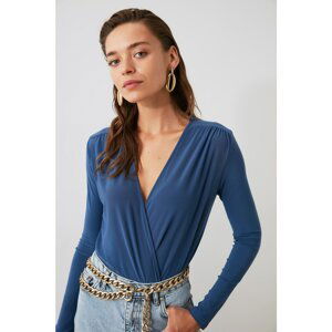 Trendyol Indigo Double Breasted Collar Knitted Body