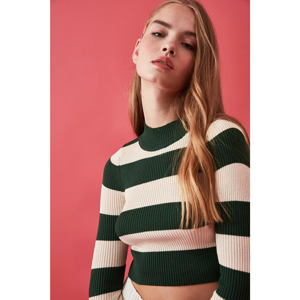 Trendyol Green Striped Crop Knitwear Sweater