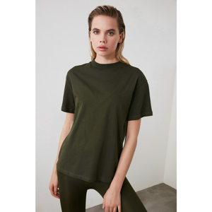 Trendyol Khaki Standing Collar Basic Knitted T-Shirt