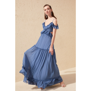 Trendyol Indigo Frill Detailed Evening Dress & Graduation Dress