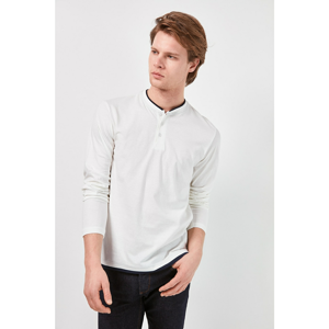 Trendyol Cream Men Long Sleeve Button Collar T-Shirt