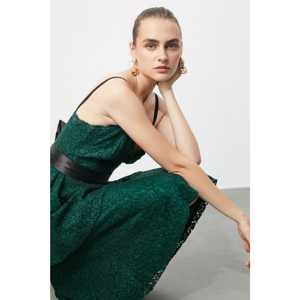 Trendyol Green Belt Detailed Lace Dress