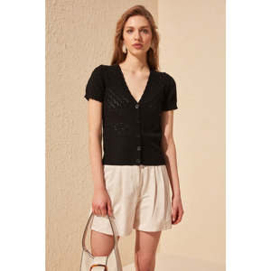 Trendyol Black Short Sleeve Knitting Detailed Knitwear Cardigan