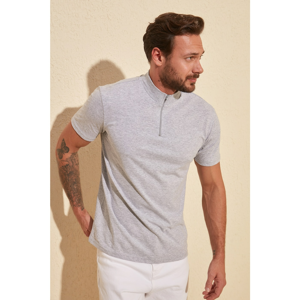 Trendyol Gray Men's Slim Fit Zippered Collar T-Shirt