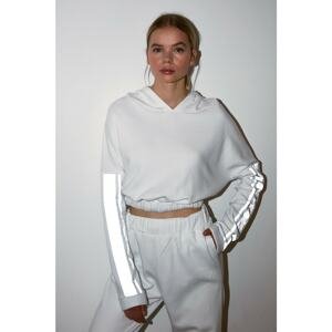 Trendyol White Hooded Reflective Sports Sweatshirt