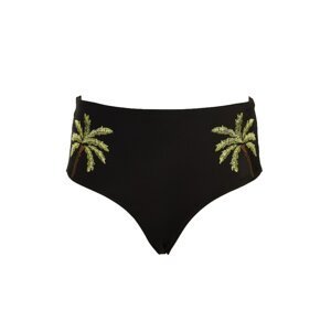 Trendyol Black Palm Embroidery Detailed High Waist Bikini bottom
