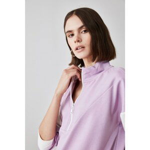 Trendyol Lilac Zipper Color Block Basic Knitted Sweatshirt