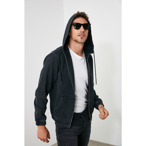 Trendyol Anthracite Men's Zippered Hooded Denim Jacket
