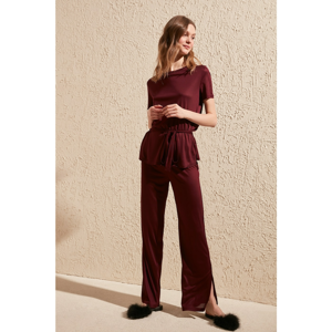 Trendyol Burgundy Binding Detailed Knitted Pyjama Set