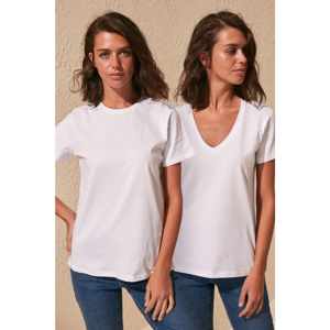 Trendyol 2-Pack White Basic V-Neck and Crew Neck Knitted T-Shirts