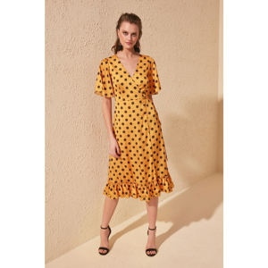 Trendyol Mustard Polka Dot Printed Anvelop Dress