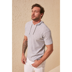 Trendyol Gray Men Regular Fit Short Sleeve Hooded T-Shirt