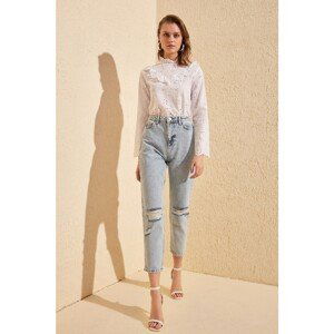 Trendyol Blue Ripped Detailed High Waist Mom Jeans