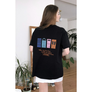 Trendyol Black Back Printed Boyfriend Knitted T-Shirt