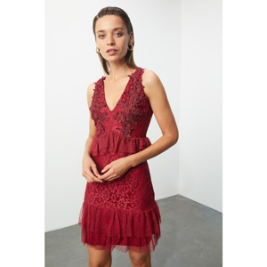 Trendyol Bordeaux Appliqué Detailed Lace Dress