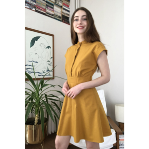 Trendyol Mustard Ruffle Detailed Button Edifit Dress