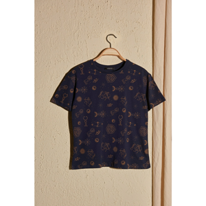 Trendyol Navy Printed Semifitted Knitted Shirt