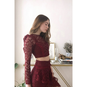 Trendyol Burgundy Accessory Detailed Lace Blouse