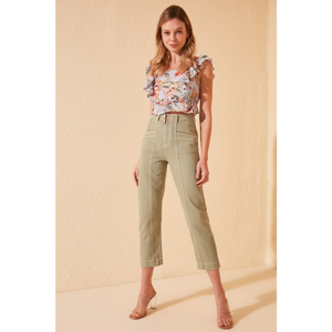 Trendyol Khaki Stitch Detail High Waist Mom Jeans