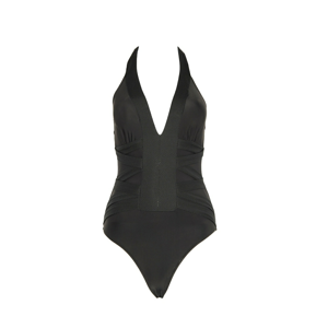 Trendyol Black Neck-Bound Textured Swimsuit