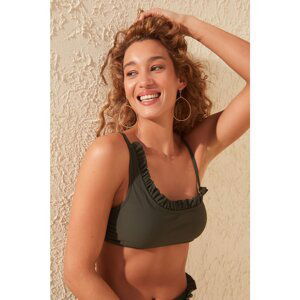 Trendyol Khaki Ruffle Detailed Textured Bikini Top