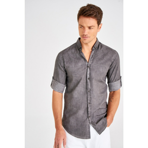 Trendyol Anthracite Men's Button Edifties Oil Wash Slim Fit Shirt