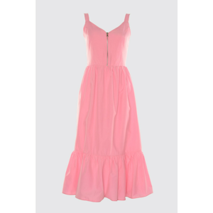 Trendyol ružový pás otvorený midi tkané podšívka na zips detail tkané šaty