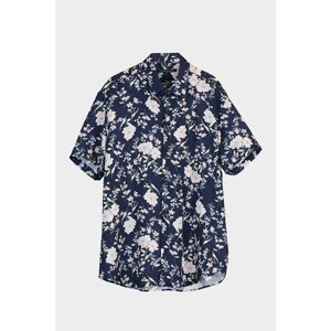 Trendyol Navy Blue Men Regular Fit Floral Shirt Collar Short Sleeve Shirt