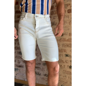 Trendyol Men's White Skinny Fit Tobacco Stitched Denim Shorts