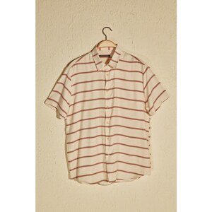 Trendyol Cream Men's Regular Fit Shirt Collar Short Sleeve Striped Shirt