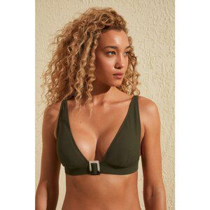 Trendyol Khaki Textured Buckle Detailed Bikini Top