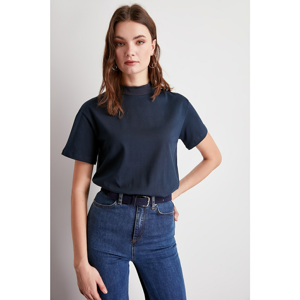 Trendyol Navy Blue High Collar Basic Knitted T-Shirt