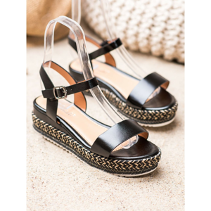 WEIDE BLACK SANDALS WITH DECORATIVE PLATFORM