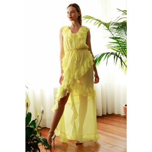 Trendyol Yellow Volan Abiye & Graduation Dress