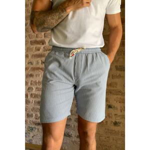 Trendyol Blue Men's Regular Fit Elastic Waist Striped Seer Sucker Shorts & Bermuda