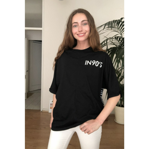 Trendyol Black Front and Back Printed Boyfriend Knitted T-Shirt