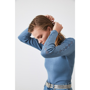 Trendyol Blue Sleeves Transparent Detailed Knitwear Sweater
