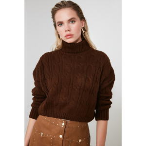 Trendyol Brown Braided Knit Sweater