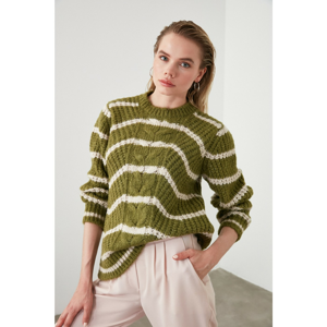 Trendyol Khaki Striped Hair Knitting Detailed Knitwear Sweater