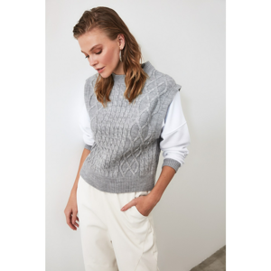 Trendyol Grey Knitted Garnian Hair Braided Knit Sweater