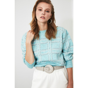 Trendyol Mint Grid Patterned Knitwear Sweater