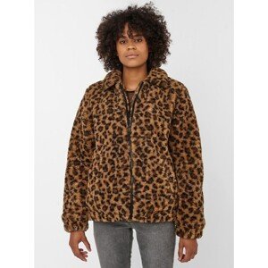 Noisy May Gabi Brown Jacket with Leopard Pattern and Noisy Fur