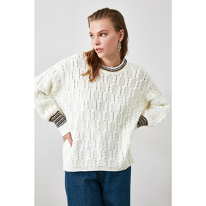 Trendyol Ekru Mesh Detailed Simli Knit Sweater