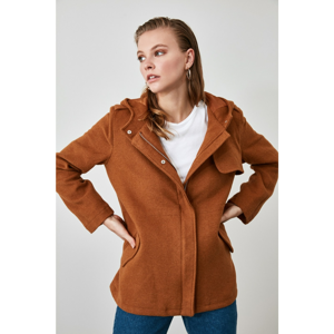 Trendyol Camel Hooded Zipper Closed Stamp Coat