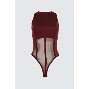 Trendyol Burgundy Tulle Detailed Knitting Body