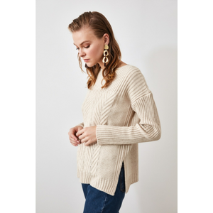 Trendyol Stone Boat Collar Knitting Detailed Knitwear Sweater